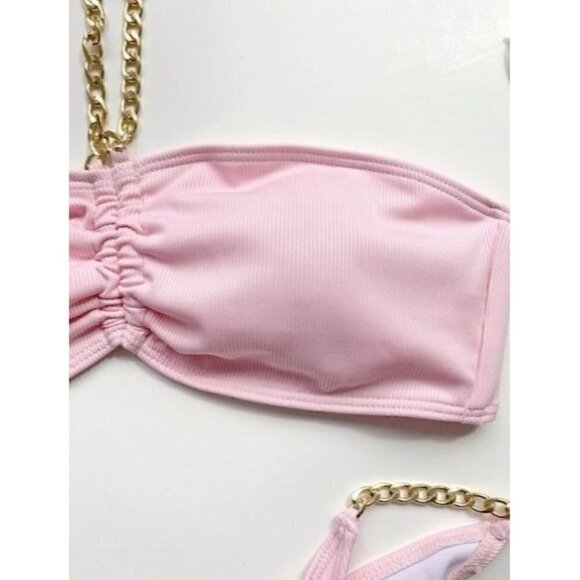 Chain Ruched Halter Bikini Swimsuit - Picture 4 of 6